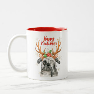 Cute Christmas Dog Pug two toned Mug