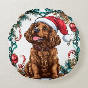 Cute christmas dog round cushion