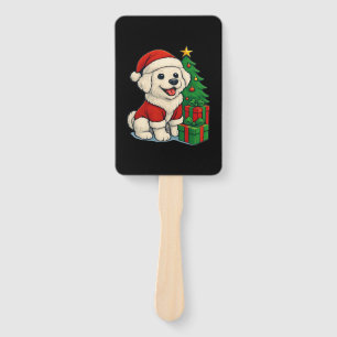 Cute Christmas Dog, Santa Hat Dog, With Christmas Hand Fan