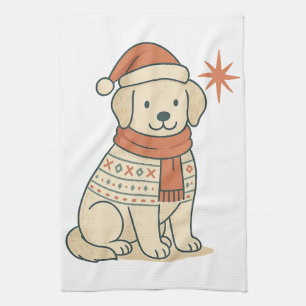 Cute Christmas Dog Scandinavian Winter Puppy Tea Towel