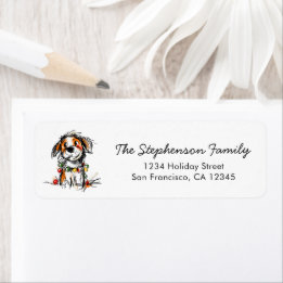 Cute Christmas Dog Sketch Return Address