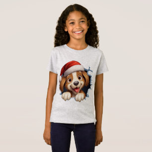 Cute Christmas Dog through wall illustrated T-Shirt