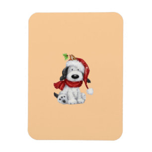 Cute Christmas Dog with Santa Hat & Scarf Magnet