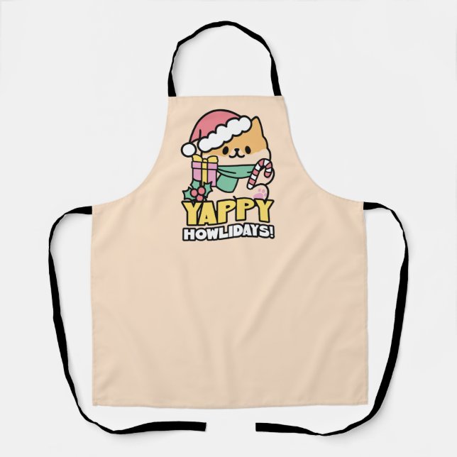 Cute Christmas Dog - Yappy Howlidays  Apron (Front)