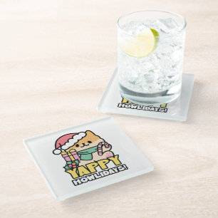 Cute Christmas Dog - Yappy Howlidays Glass Coaster