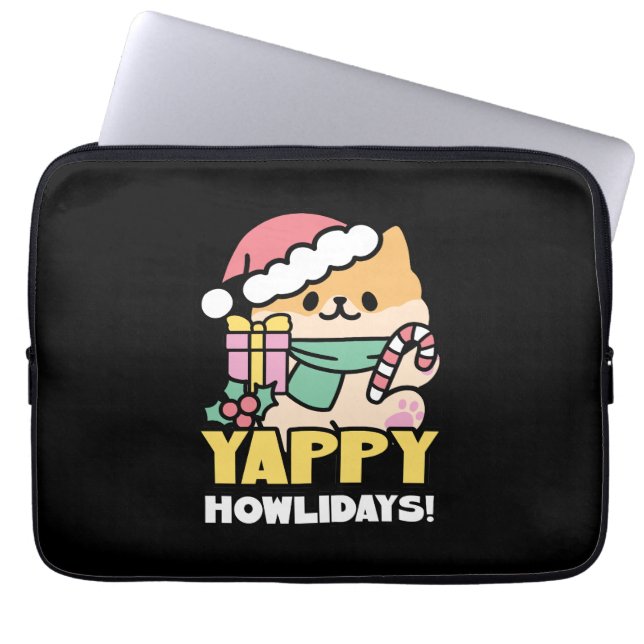Cute Christmas Dog - Yappy Howlidays  Laptop Sleeve (Front)