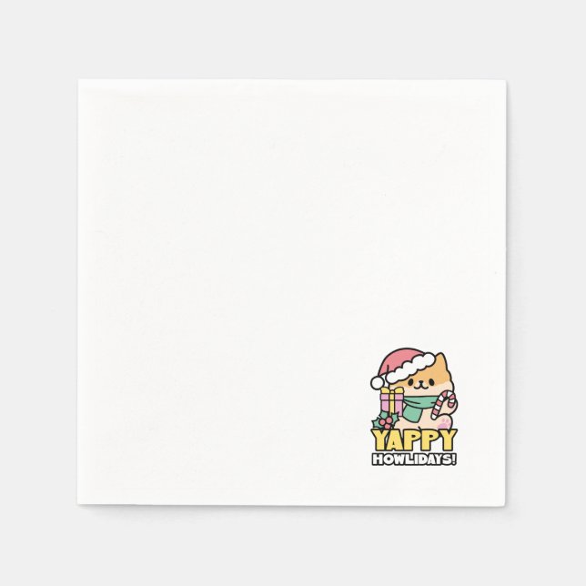 Cute Christmas Dog - Yappy Howlidays  Napkin (Front)