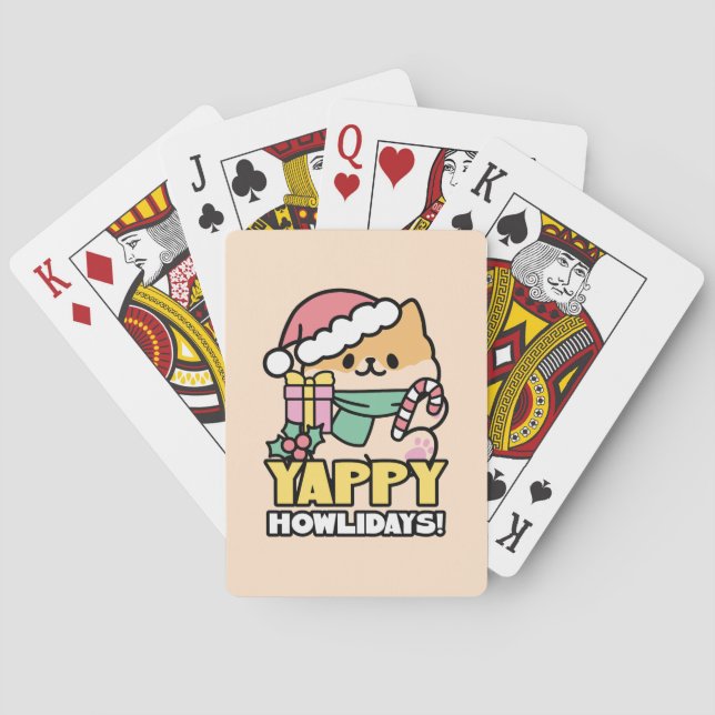 Cute Christmas Dog - Yappy Howlidays  Playing Cards (Back)