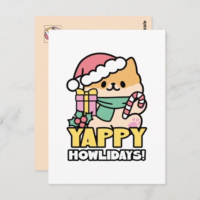 Cute Christmas Dog - Yappy Howlidays  Postcard (Front/Back)