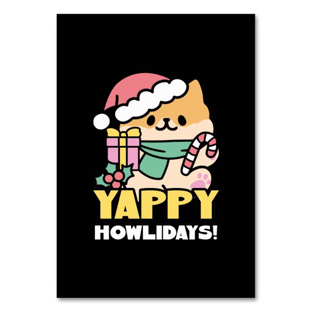 Cute Christmas Dog - Yappy Howlidays  Table Number (Front)