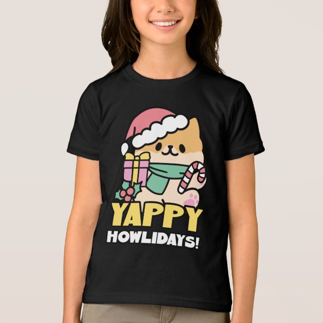 Cute Christmas Dog - Yappy Howlidays  Tri-Blend Shirt (Front)