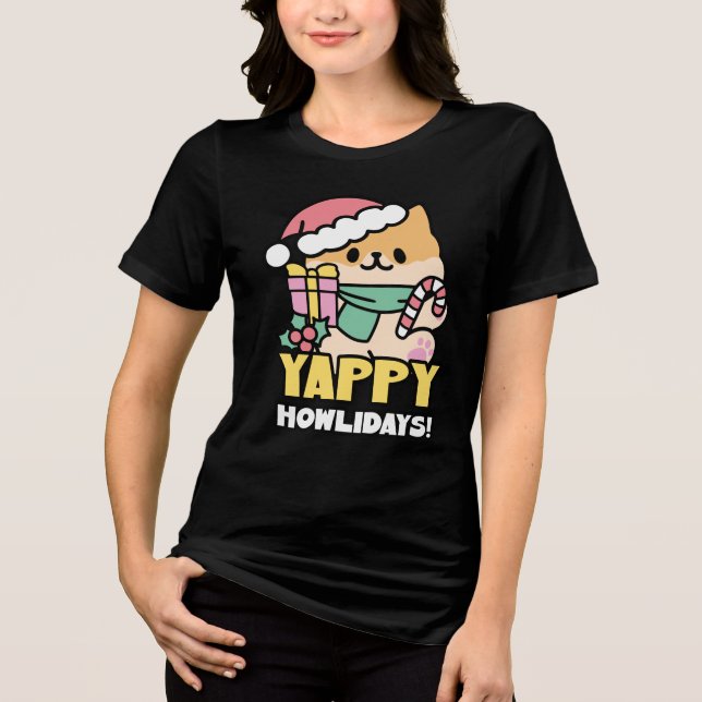 Cute Christmas Dog - Yappy Howlidays  Tri-Blend Shirt (Front)