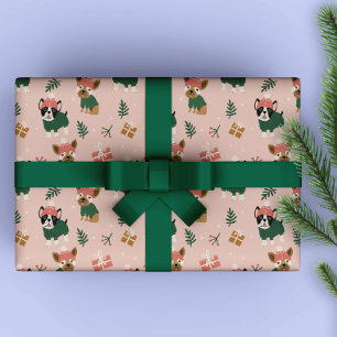 Cute Christmas Doggies with cosy sweaters Pink Wrapping Paper