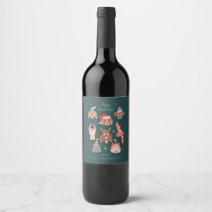 Cute Christmas Dogs Meowy Wine Label