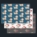 Cute Christmas Dogs Pattern Holiday Wrapping Paper Sheet<br><div class="desc">Cute Christmas theme wrapping paper sheet featuring three different patterns of dogs in Santa hat or reindeer antlers. Two of them were illustrated with watercolors and they are American pitbull terriers.</div>