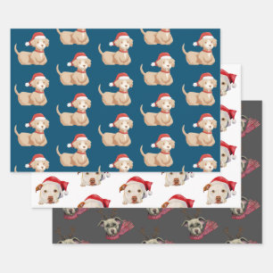 Cute Christmas Dogs Pattern Holiday Wrapping Paper Sheet
