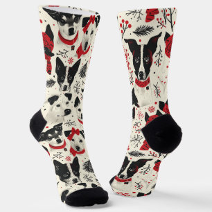Cute Christmas Dogs Seamless Pattern Socks