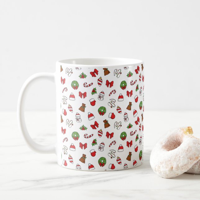 Cute Christmas Doodle Coffee Mug (With Donut)