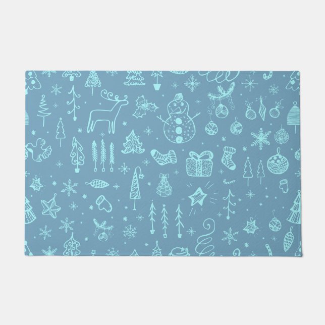 Cute Christmas Doodle Drawing Illustration | Doormat (Front)
