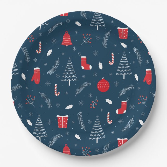 Cute Christmas Doodle Pattern Paper Plate (Front)