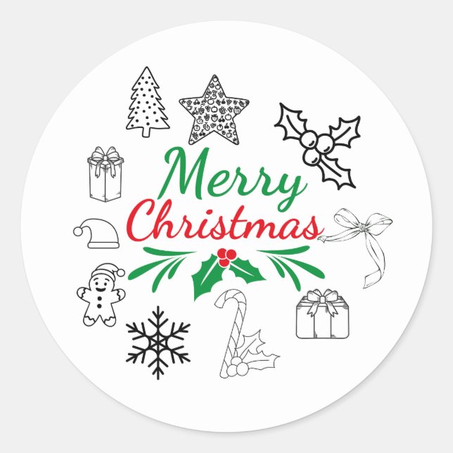 Cute Christmas Doodles Round Stickers (Front)