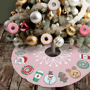 Cute Christmas Doughnuts & Coffee I Snowflake I Pi Brushed Polyester Tree Skirt