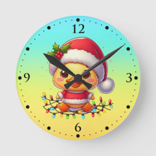 Cute Christmas Duck Cartoon Santa-68362 Round Clock