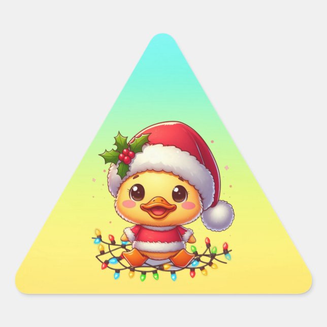 Cute Christmas Duck Cartoon Santa-68362 Triangle Sticker (Front)