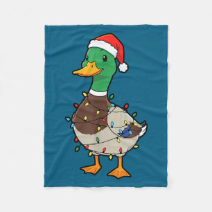Cute Christmas Duck Mallard With Xmas Lights  Fleece Blanket