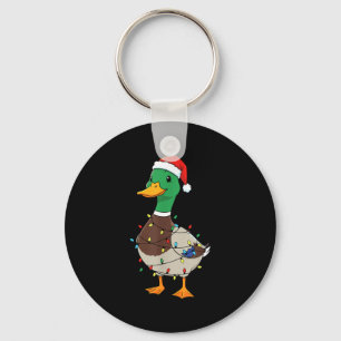 Cute Christmas Duck Mallard With Xmas Lights  Key Ring