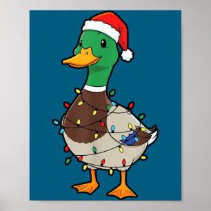 Cute Christmas Duck Mallard With Xmas Lights  Poster