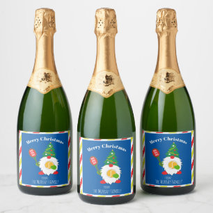 🎾Cute Christmas Dwarf with tennis ball  Sparkling Wine Label