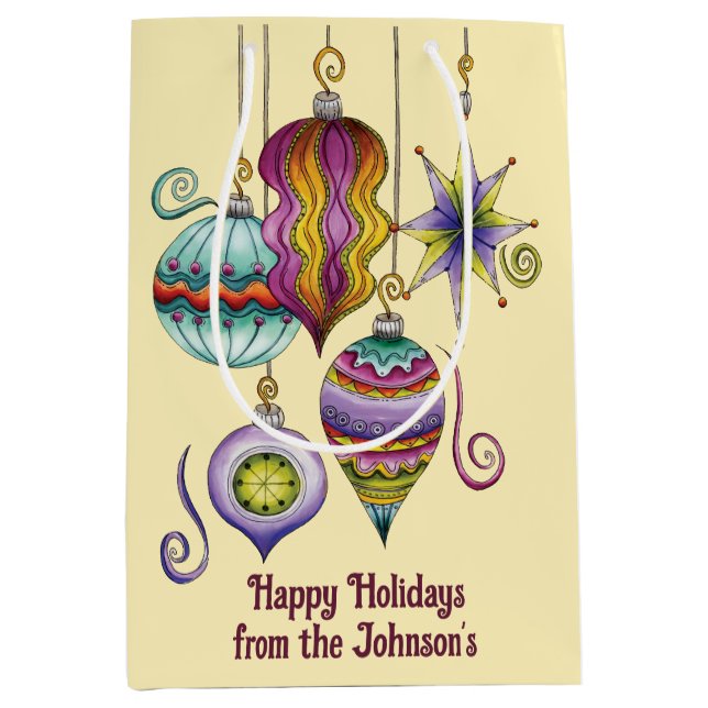 Cute Christmas, Elegant and Fancy Glass Ornaments Medium Gift Bag (Front)