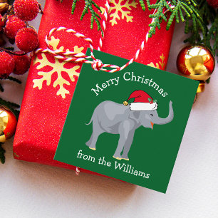 Cute Christmas Elephant Green Custom Party Favour Tags