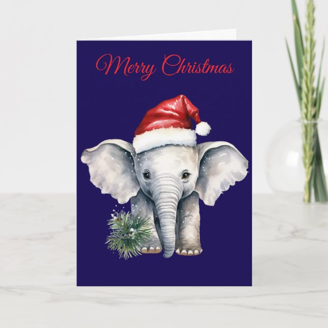 Cute Christmas Elephant Holiday Card (Front)