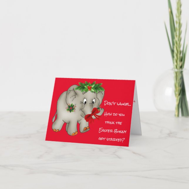 Cute Christmas Elephant Holiday Card (Front)