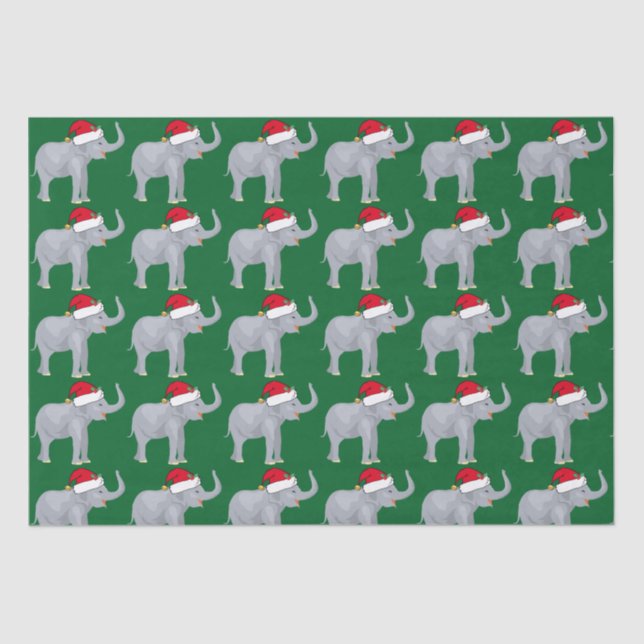 Cute Christmas Elephant in Santa Hat Green Tissue Paper (Front)