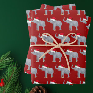 Cute Christmas Elephant Kids Wrapping Paper Sheet