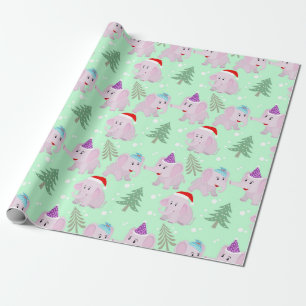 Cute Christmas Elephant Pattern Wrapping Paper