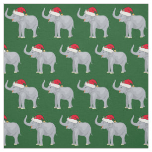Cute Christmas Elephant Santa Claus Green Fabric