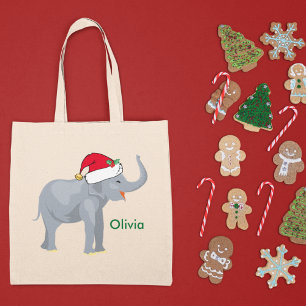 Cute Christmas Elephant Santa Personalised Tote Bag