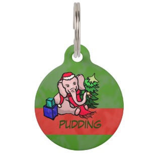 Cute Christmas Elephant with Name for Diabetic Pet Pet Tag