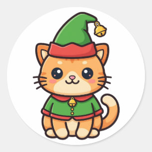 Cute Christmas Elf Cat Classic Round Sticker