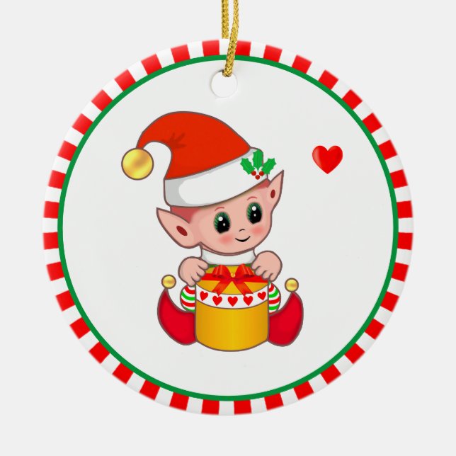 Cute Christmas Elf Ceramic Tree Decoration (Front)