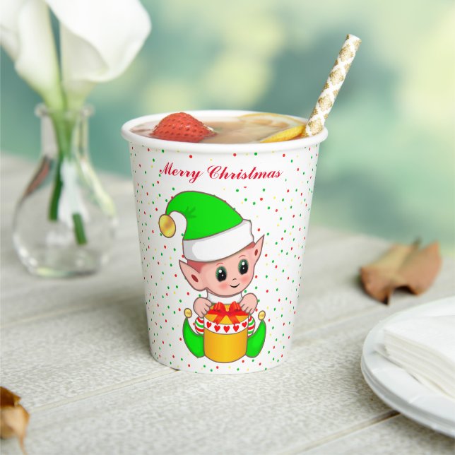 Cute Christmas Elf & Confetti Paper Cups (Insitu)