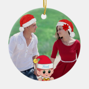 Cute Christmas Elf & Custom Photo Ceramic Tree Decoration
