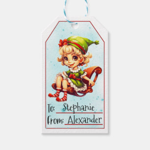 Cute Christmas Elf Custom To & From (3) Gift Tags