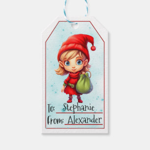 Cute Christmas Elf   Custom To & From (4) Gift Tags