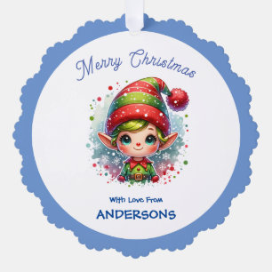Cute Christmas Elf custom Tree Decoration Card