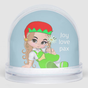 Cute Christmas Elf Fairy with Daisy Flower Snowglobe